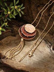 Cring Coco 2PCS/SET Woman Jewelry Set Fashion Boho Enamel Geometric Round Golden Necklace And Earrings Set Daily Party Vacation Music Festival Christmas Gift - Geometry - View 6