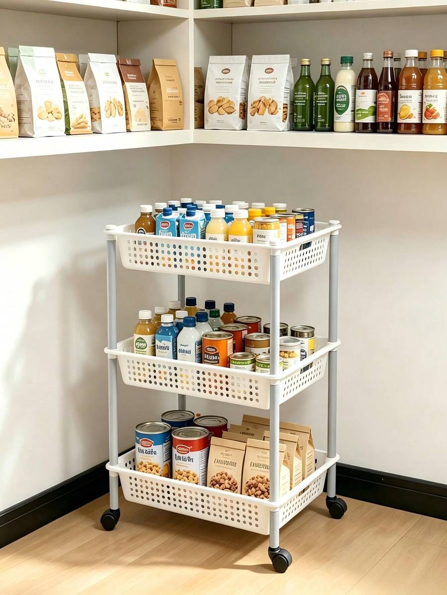 Three-Tier Hollow Mobile Storage Cart, Smooth Pushing And Pulling With Universal Wheels, Draining And Breathable, Suitable For Both Kitchen And Bathroom, Easy To Assemble And Disassemble, Multiple Colors Available - Multiple Specifications - View 1