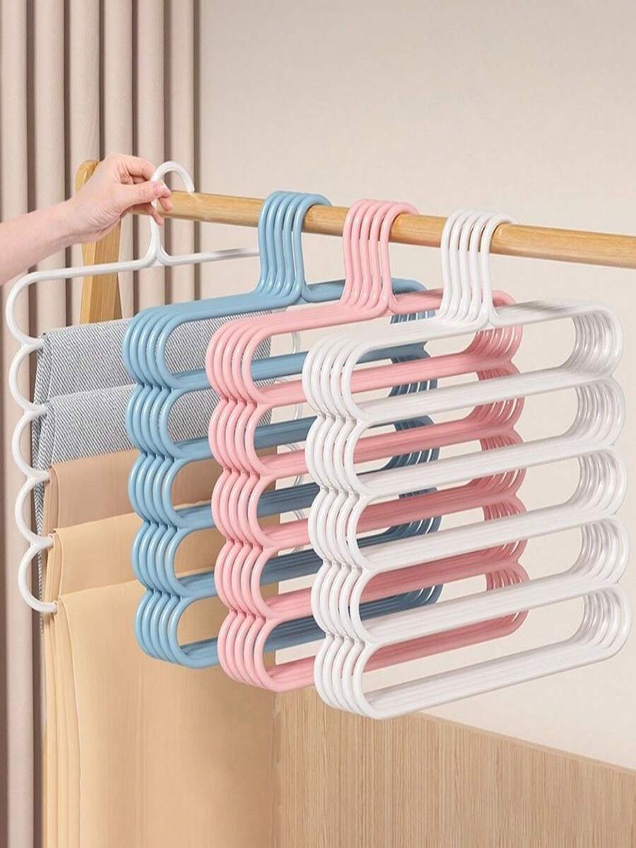 3pcs 5-Tier Pants Hanger Plastic Space Saving Wardrobe Organizer Multi-Layer Clothes Rack For Trousers Jeans Scarves Ties Non-Slip Sturdy Closet Storage Rack Home Dorm Apartment Organization Hanging Hanger - Multicolor - View 1
