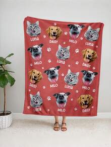 1pc Customized Photo Blanket, Personalized Text Photo Blanket, Personalized Blanket With Pet Photo, Friend Birthday Gift, New Home Gift. Decorative, Cool & Colorful, Unique, Customized Home Decor, Suitable For Him/Her, Family, Friends, Ideal Gift For Friends, Suitable For Anniversary, Birthday Gift, Decorative, Fashionable, Colorful, Vintage, Cute, Minimalist, Unique & Cute, Suitable For Sofa, Living Room, Bedroom, Outdoor, Office, Etc. - Multicolor - View 6