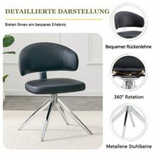 Modern Minimalist Swivel Chair Set (2-Piece)/Dining Chairs With PU Leather Upholstery/Dining Chairs With Metal Frame/360° Swivel/Suitable For Office And Living Room - Black + Silver - View 7
