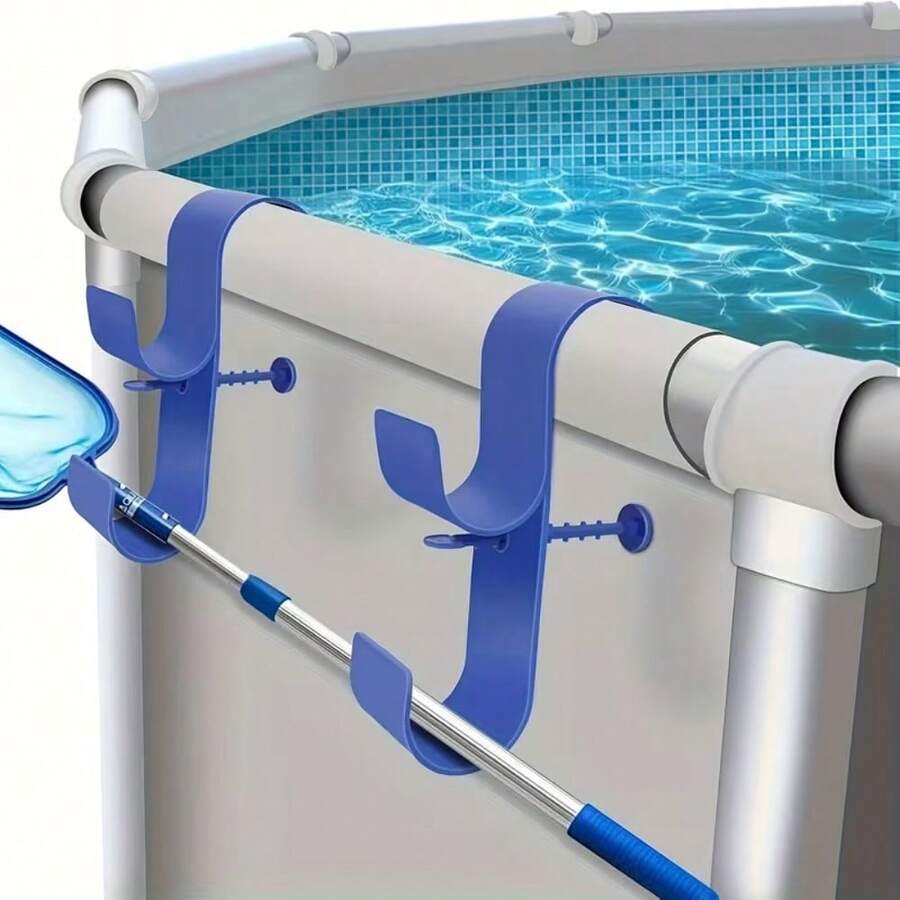 1/2pcs Adjustable Pool Pole Holder - Durable Plastic Material, Suitable For Above Ground Pools, Includes Pool Skimmer And Brush Hook Accessories, Pool Accessories, Adjustable Bracket, Pool Pole Fixer, Adjustable Outdoor Pool Hook - Multicolor - View 1