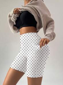 FWH Vintage klassische Polka-Dot-Mode, für den Sommer, lässig ohne Enge, vielseitig für Büro, Fitnessstudio, Damen All-Match Sportshorts Weiß - Weiss - Übersicht 5