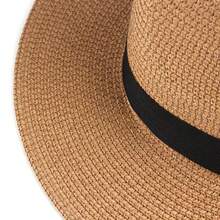 Unisex Wide Brim Panama Straw Hat, Foldable Lightweight Beach Sun Hat, Black Ribbon Decor, UV Protection, Suitable For T - Multicolor - View 4