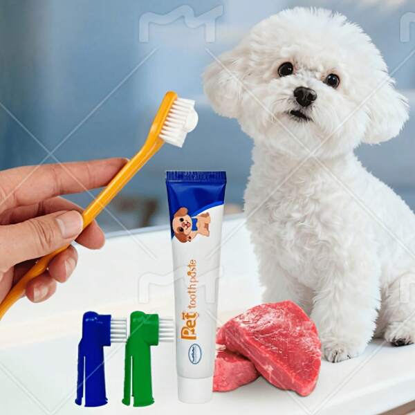 New Pet Toothpaste Set, Dog Toothbrush Set, Cat Dental Cleaning Oral Care Pet Supplies, Toothbrush, Toothpaste, Finger Toothbrush Four-Piece Set