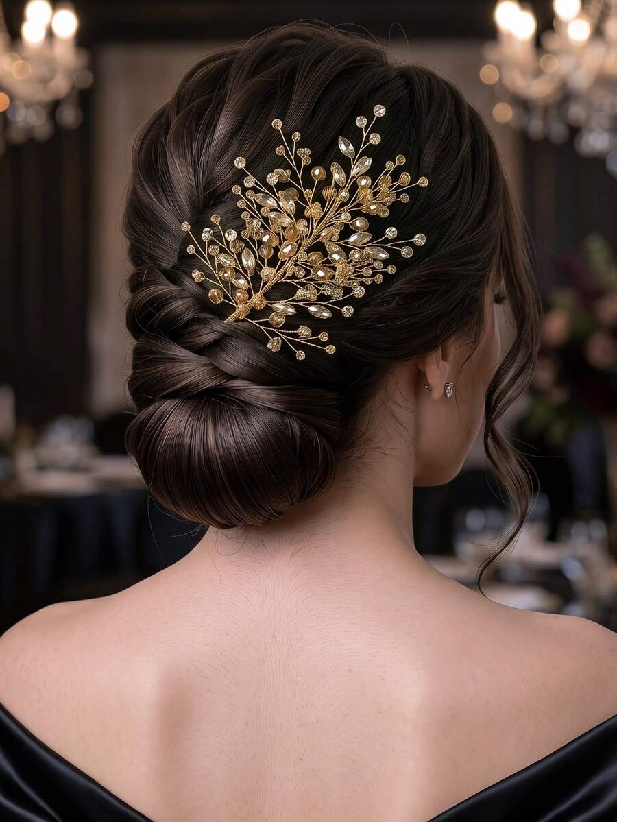 1 pieza Diadema elegante con cristales falsos de strass, accesorio para el cabello minimalista de uso diario para mujeres, adecuado para boda, novia, fiesta, festival, baile