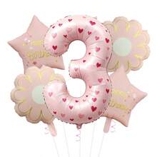 40 Inch Pastel Printed Number Foil Balloon Set, Floral & Heart Pattern Digital Mylar Balloons With Daisy Flower & Happy Birthday Star Balloons, Neutral Milestone Birthday Party Decorations, Photo Booth Supplies - Flower Balloon - View 24