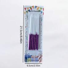 6 piezas de velas largas de cumpleaños con degradado de blanco a púrpura con purpurina, velas de decoración de pastel de lujo de doble color con base fija, elegantes adornos para postres, adecuadas para fiesta de cumpleaños, celebración de mujeres, banquete con tema púrpura, aniversario, decoración de mesa de postres de boda - Ver 9