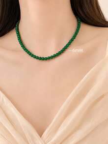 1pc Minimalist Vintage Skin-Flattering Green Beaded Necklace, Elegant Collarbone Chain, Niche Neck Chain, Versatile Styling, Suitable For Women's Daily Wear Or Vacation - Beaded Necklace - View 13