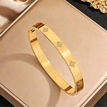 1 peça/4 peças Pulseira de Aço de Titânio Novo Não Desbotante, Pulseira de Aço Inoxidável Eletrolítico de Alta Qualidade para Mulheres, Estilo Europeu e Americano Requintado - Dourado - Visão 3