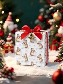 1 Roll Of Christmas Gift Wrapping Paper Featuring A Christmas Capybara And Snowman Pattern; Made Of Coated Paper; Dimensions: 43 Cm X 300 Cm; Suitable For Christmas Gift Wrapping, Party Decorations, Gift-Giving, And Christmas Crafts. - A - View 4