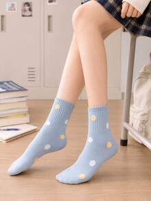 5 Pasang Kaos Kaki Kasual Wanita Setinggi Betis dengan Motif Kartun Lucu, Gaya Kampus yang Feminin - MultiWarna - View 7