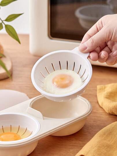 Microwave Egg Cooker, Dual-Slot Design For Cooking Two Eggs Simultaneously, Soft Poached Eggs And Fried Eggs. Egg Cooking Mold, Steaming Egg Tray. Suitable For Office Workers, Fitness Enthusiasts And Dorm Students Seeking Efficient Breakfast, Ideal For Quickly Making Poached Eggs And Boiled Eggs. Dual-Layer Drainage Design, Can Be Lifted Directly After Cooking To Drain Water, Ensuring Eggs Remain Intact And Not Scattered.
