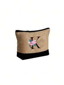Women's Beach Tote Bag With Shoulder Strap, Pink Peony Flower A-Z Letter Print Tote Bag, Comes With Shoulder Strap And Makeup Bag; Vacation Beach Commute Shopping Bag, Gift Bag With Side Pockets, Large Capacity Handbag, Can Hold Books, Cosmetics, Parasol, Suitable For Daily Commute, Travel, Picnic, Camping, Students, Large Capacity Laptop Tote Bag, Student Commute Canvas Bag, Back To School Gift, Teacher's Day Gift - Multicolor - View 23