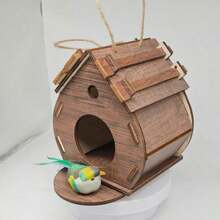 1pc Outdoor Hanging Parrot Breeding Box Landscape Decorative Bird Cage Wooden Bird House For Garden - A - View 6