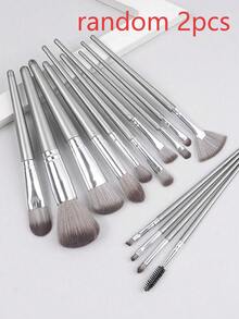 Random 2/4/7pcs First Sight Makeup Brushes Soft Bristle Eyeshadow Brush Powder Brush Blush Brush Foundation Brush Makeup Tools - Silver - View 9