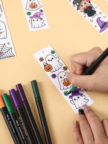 48pcs Halloween Party Favors DIY Coloring Bookmarks, Colorable Blank Bookmarks With Cute Witch, Ghost Pumpkin, Black Cat Patterns, Suitable For Coloring, Halloween Gifts, Halloween Party Favors, "Trick Or Treat" Decorations, Halloween Table Decor, Halloween Party Gifts, Halloween Decoration Cards, Halloween Gift Packaging Labels, Halloween Party Supplies, Christmas Gifts, New Year Decorations, Back To School, Student Gifts - Halloween Pumpkin - View 3