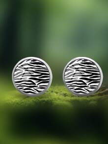 1 Pair Street Wild Hot Style Cool Zebra Print Pattern With 316 Stainless Steel Round Stud Earrings Suitable For Women's Daily Wear - Black - View 2