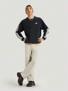 Adidas Men's Fashion Versatile Striped Colorblock Crew Neck Long Sleeve Sports Sweatshirt - Black - View 6