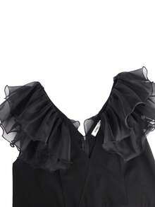 AOMEI Sexy Black V-Neck Cap Sleeve Fringe Bodycon Dress For Prom, Party, Dinner, And Music Festival - Black - View 5