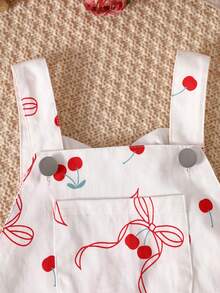 MYVLNA Conjunto de mono con estampado de cerezas para niñas, top acanalado con mangas con volantes, conjunto de 2 piezas - Rojo y blanco - Ver 6