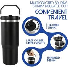 30oz Stainless Steel Vacuum Insulated Water Bottle, Straw Cup, Portable Handle, Leak-Proof, Double-Wall Insulation, Keeps Drinks Cold/Hot, Multi-Functional, Suitable For Cold And Hot Beverages, Christmas Gift, Holiday Gift - Multicolor - View 6