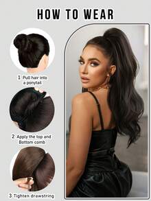 7JHH WIGS 28-Inch Long Black Body Wave Ponytail Extension For Women Drawstring & Clip-In Secured, Synthetic Hairpiece Perfect For Everyday Styling Use, Halloween - Black - View 7
