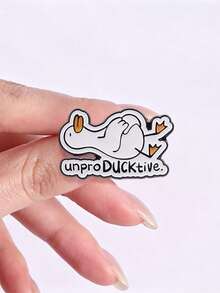 懶洋洋躺平白鴨琺瑯胸章 UnproDUCKtive 幽默辦公室懶散諧音襟章 - 白色 - 查看 7