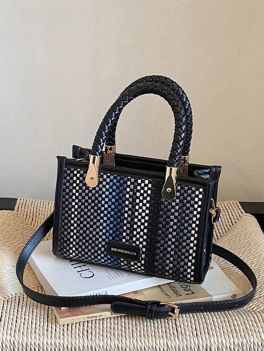 Fashionable Vacation Style Colorful Striped Handbag Women's New Woven Handle Niche Shoulder Crossbody Bag Mini Square Bag - A - View 1