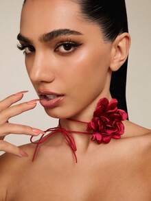 Altistry 1pc Elegant Floral Polyester Rope Necklace, Versatile For Daily Wear, Party, Date, Gift - 30672-nek-red - View 6