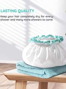 1pc Extra Large Women's Black & White Shower Cap, Double Layer PEVA Hair Cap, Shower Accessories - View 3