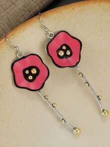 Gmzalx Minimalist Rose Red Earrings, Delicate Curved Branch Design, Artistic Style, Daily & Date Accessory - Two-color - View 7