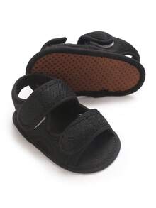 Solid Color Mesh Infant Sandals, Double Hook And Loop, Breathable, Non-Slip Soft Sole, Back Strap, Newborn Summer Anti-Slip Infant Pre-Walker Shoes - Black - View 2