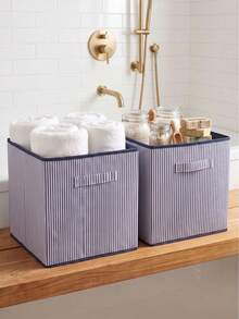 Gray Striped Lid Organizer And Storage Box 30x30x30 - Navy Blue - View 11