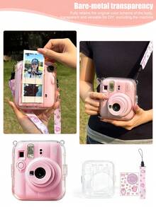 Hard PC Camera Case Compatible With Fujifilm Mini 13, Anti-Drop Anti-Scratch Transparent Protective Shell + Adjustable Printed Lanyard + DIY Cartoon Stickers, Durable Anti-Yellow Protective Cover For Travel Outdoor Daily Shooting - View 4