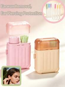 Multifunctional Cute Luggage Ear Piercing Cleaning Line Storage Box With Flip Cover, Dust-Proof Independent Slots For Ultra-Thin Disposable Ear Lines, Removes Ear Piercing Odor, Home And Travel Dual-Use Set - A - View 2
