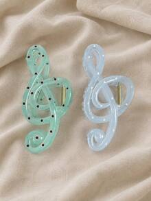 2pcs/Set Women's 13cm/5.12in Mint Green And Navy Blue Polka Dot Vintage Music Note Hair Clips, Fashionable Back Of Head Shark Hair Clips, Hair Accessories, Versatile, Elegant And Minimalist, Suitable For Daily, Casual, Party, Beach, Vacation, Hairstyle Design, Face Washing/Hair Washing, Makeup, Back To School, Clothing Accessories, Spring Hair Claw, Summer Hair Claw, Autumn Hair Claw, Winter Hair Claw, School, Back To School - Multicolor - View 5