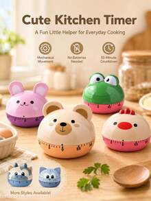 1pc Mechanical Kitchen Timer, No Battery, Colorful Animal Face Design And Dome-Shaped Body. Manually Rotatable ABS Timer Has A 55-Minute Countdown Function, Making It Ideal For Use In The Kitchen, For Studying, And For Back-To-School Season. - Multicolor - View 6