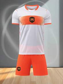 ODMYONO Men's Soccer Jersey Set, Crew Neck, Colorblock Geometric Pattern, Breathable & Comfortable, Fashion Outdoor Sports White - White - View 2