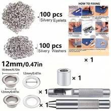 EDCUEBE7 100pcs (6/8/10/12mm) Copper Eyelet Tool Set, Includes Puncher And Hollow Punch Head, Suitable For Installing Eyelets On Clothing, Leather, Fabric, Belts And Other Materials, As Well As Impact Punch And Puncher, Can Be Used For Jewelry Making. Durable Iron Tools, Suitable For Leather, Belts, Clothing And Curtains. Set Includes Storage Bag. - Multicolor - View 11