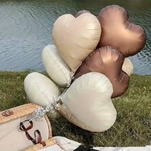 6pcs 18-Inch Cream, Coffee, Caramel Heart-Shaped Foil Balloons Set, Vintage Color Palette Birthday Party Decoration, Halloween, Christmas, New Year Decoration, Wedding, Engagement Ceremony, Valentine's Day Party Atmosphere Balloons - View 4