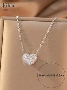 Hihho 1pc Heart-Shaped Necklace With Zirconia Inlay, Valentine's Day, Mom, Mother, Mother's Day, Halloween Gift - Love - View 7
