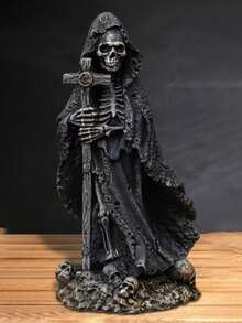 1件復古惡魔骷髏與十字架萬聖節裝飾品，恐怖樹脂工藝，宗教主題桌面擺飾 - 1PC - 查看 5