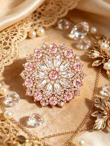 1pc Round Floral Brooch Lapel Pin, Elegant Fashion Collar Accessory, Unisex, Suitable For Wedding, Banquet, Formal Suit, Daily Office Decoration - Pink - View 12
