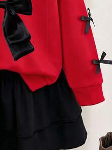 Young Girl Cartoon Print Crew Neck Long Sleeve Sweatshirt And Skirt Set - Red - View 6