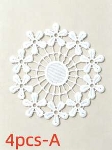4pcs White Handmade Crochet Embroidered Coasters, Round Lace Design, Suitable For Coffee Cups, Tablecloths, Vases, Can Be Used For Wedding, Birthday, Party Table Decor, Home Kitchen Use, Also Suitable As Gifts - Multicolor - View 10