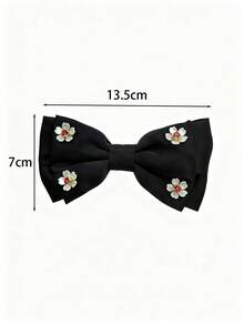 Black Small Floral Bow Ponytail Clip With Pearl Phoenix Tail Vine Flower Mesh Bow Hair Clip For Girls, Simple Elegant Hair Accessory - Black Bow With Small Flowers - View 2