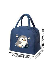 1 Pc, Creative Penguin Pattern Printed Insulated Bento Bag, Large Capacity Handheld Lunch Box Bag, Suitable For Office Workers And Travel - one-size - View 10