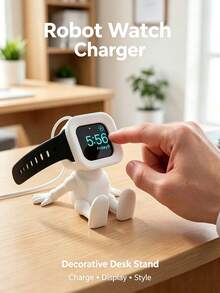 1pc Watch Charging Dock, Robot Charging Stand, Smart Watch Holder, Creative Minimalist, Space-Saving, Suitable For Bedroom, Living Room, Office, Study, Home Decor Essential, Wedding Season Graduation Season Back To School Season Gift, Desktop Bedside Table Stand Base, Decorative Ornament, Watch Charging Tray, Dorm Storage - Multicolor - View 1