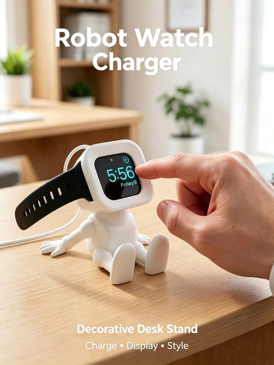 1pc Watch Charging Dock, Robot Charging Stand, Smart Watch Holder, Creative Minimalist, Space-Saving, Suitable For Bedroom, Living Room, Office, Study, Home Decor Essential, Wedding Season Graduation Season Back To School Season Gift, Desktop Bedside Table Stand Base, Decorative Ornament, Watch Charging Tray, Dorm Storage - Multicolor - View 1